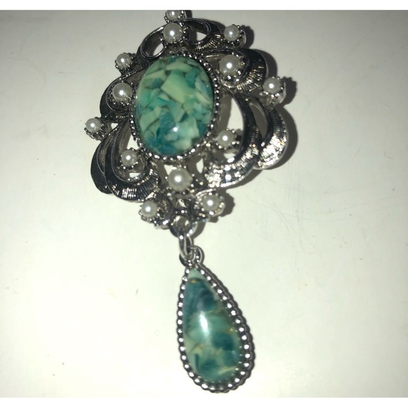 Vintage Brooch with Green Gemstones. Sarah Coventry Art Nouveau style - Picture 2 of 5